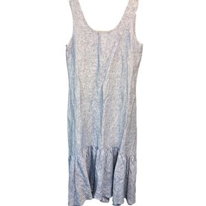 Polo Linen Drop Waist Dress Deep Ruffle Scoop Neck & Back Tank Style Loose Fit